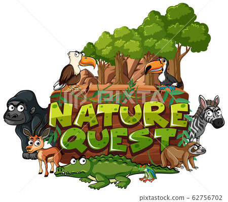 Font design for word nature quest with animals in Font design for word nature quest with animals in 62756702