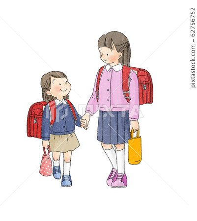 小學生:上學的姐妹手牽著手 小學生:上學的姐妹手牽著手 62756752