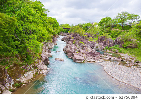 Spring in Ichinoseki, Iwate, Genbikei Gorge in fresh green Spring in Ichinoseki, Iwate, Genbikei Gorge in fresh green 62756894