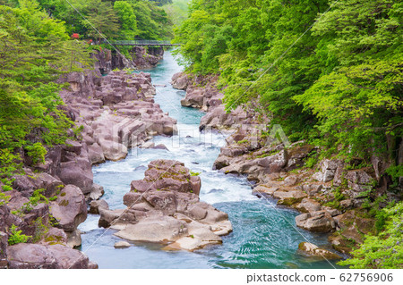 Spring in Ichinoseki, Iwate, Genbikei Gorge in fresh green Spring in Ichinoseki, Iwate, Genbikei Gorge in fresh green 62756906