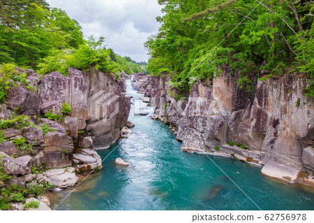 Spring in Ichinoseki, Iwate, Genbikei Gorge in fresh green Spring in Ichinoseki, Iwate, Genbikei Gorge in fresh green 62756978