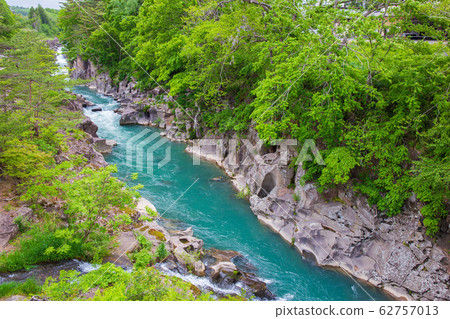 Spring in Ichinoseki, Iwate, Genbikei Gorge in fresh green Spring in Ichinoseki, Iwate, Genbikei Gorge in fresh green 62757013