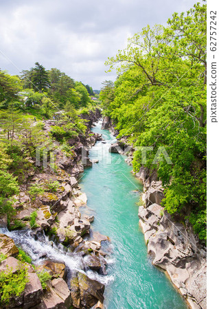 Spring in Ichinoseki, Iwate, Genbikei Gorge in fresh green Spring in Ichinoseki, Iwate, Genbikei Gorge in fresh green 62757242