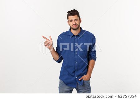Close up portrait of disappointed stressed bearded young man in shirt over white background. Close up portrait of disappointed stressed bearded young man in shirt over white background. 62757354