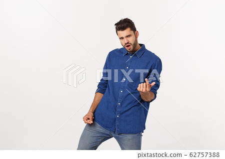 Portrait of an emotional young man dancing. Isolated over white background Portrait of an emotional young man dancing. Isolated over white background 62757388