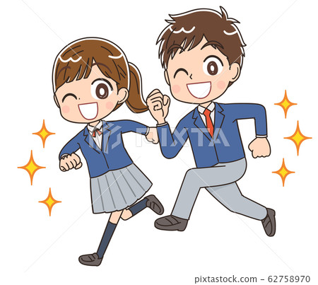 High School Girl School Girl School Boy Manga Stock Illustration