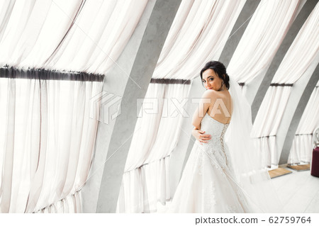 Portrait of beautiful bride with fashion veil at wedding morning Portrait of beautiful bride with fashion veil at wedding morning 62759764