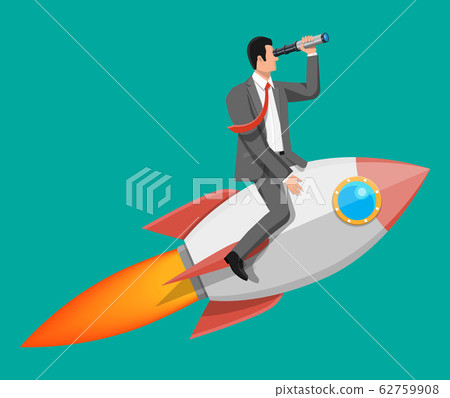 Successful businessman flying on rocket - Stock Illustration [62759908 ...