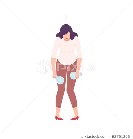 Depressed Businesswoman Character Having No Idea, Unsuccessful Woman Holding Off Light Bulbs Flat Vector Illustration 62761266