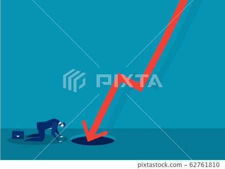 Sad businessman fail with falling down red... - Stock Illustration ...