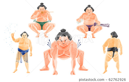 Vector Set of Sumo wrestlers. Cartoon image of five huge Sumo wrestlers in  white mawashi in various poses on a light background. Stock Vector | Adobe  Stock