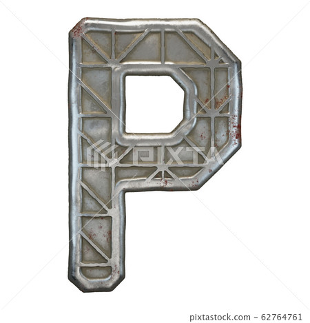 Industrial metal alphabet letter P on white background 3d 62764761