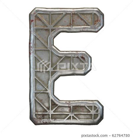 Industrial metal alphabet letter E on white background 3d 62764780