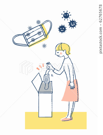 Woman putting used mask in trash Woman putting used mask in trash 62765678