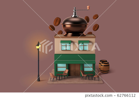 3D Shop Building with Food at the Top Isometric 016 62766112