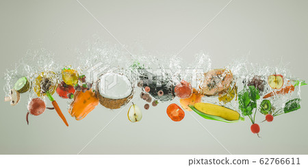 fresh fruit and vegetables fall into the water fresh fruit and vegetables fall into the water 62766611