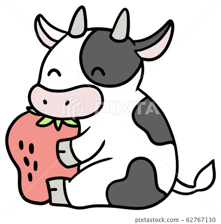 拿著草莓的微笑牛的插圖 62767130