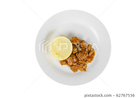 Meat goulash with mash potato isolated white 62767536