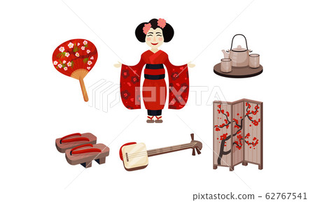 Japan Landmarks with Tea Ceremony and Geisha Vector Set Japan Landmarks with Tea Ceremony and Geisha Vector Set 62767541