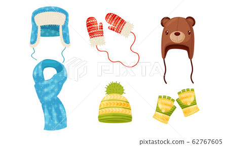 Winter Warm Headwear and Accessories Isolated on White Background Vector Set Winter Warm Headwear and Accessories Isolated on White Background Vector Set 62767605