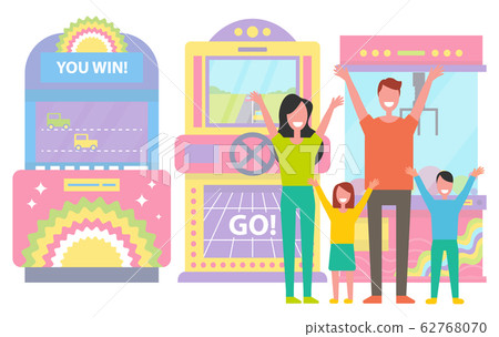 Family with Two Children in Gaming Room Vector 62768070