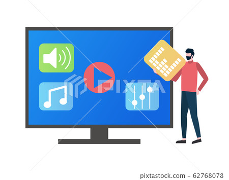 TV screen with Icons for Music Playing and User 62768078