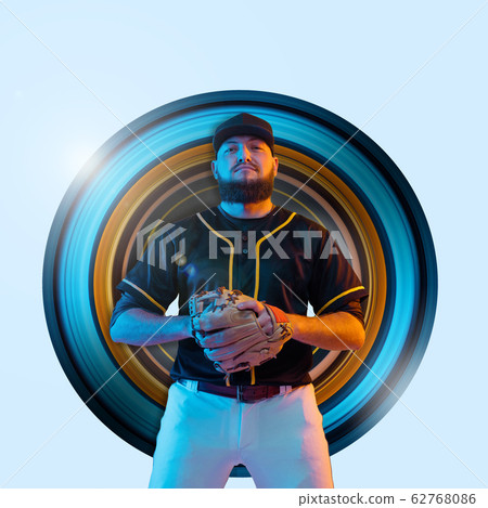 Baseball player, pitcher in a black uniform, modern design in neon Baseball player, pitcher in a black uniform, modern design in neon 62768086