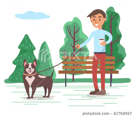 Teenage Boy Walking Dog on Leash in Park Vector Teenage Boy Walking Dog on Leash in Park Vector 62768087