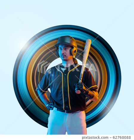 Baseball player, pitcher in a black uniform, modern design in neon Baseball player, pitcher in a black uniform, modern design in neon 62768088