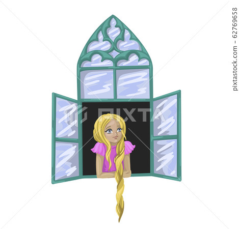 Beautiful princess looks out the window. Vector illustration 62769658