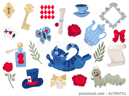 Alice in Wonderland collection. Set of isolated objects. Vector illustration. Alice in Wonderland collection. Set of isolated objects. Vector illustration. 62769752