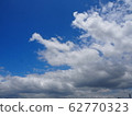 Blue sky and white cloud. The moon is on the sky and a plane is flying on the sky too. 62770323