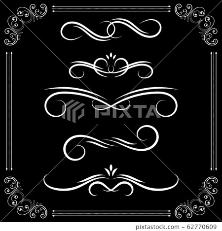 Vintage floral dividers. Ornamental decorations on black background Vintage floral dividers. Ornamental decorations on black background 62770609