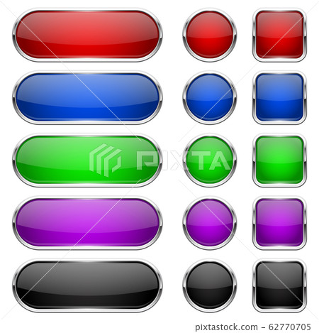 Web buttons. Colored shiny icons with chrome frame 62770705