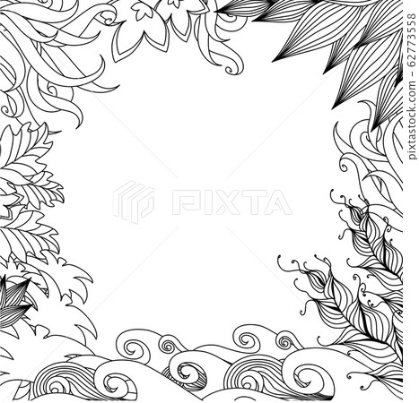 Doodle nature frame. Monochrome design style - Stock Illustration ...