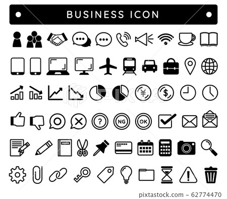 Business icon / illustration / communication / rise / fall / yen / dollar / time / letter / OK / NG / calculator 62774470