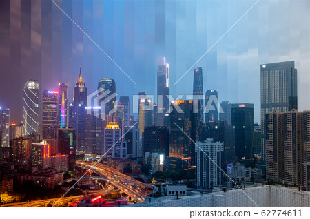 Guangzhou city aerial sunset cityscape from day to night in one photo 62774611
