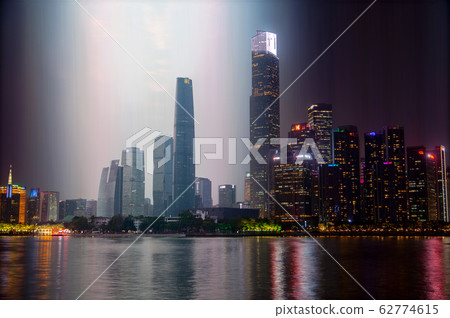 Guangzhou city aerial sunset cityscape from day to night in one photo 62774615