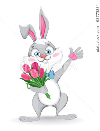 Happy Easter greeting card. Funny cartoon rabbit Happy Easter greeting card. Funny cartoon rabbit 62775884