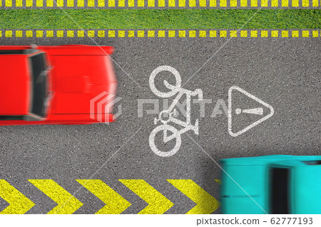 Road traffic offense. Driving by bicycle lane. Road traffic offense. Driving by bicycle lane. 62777193