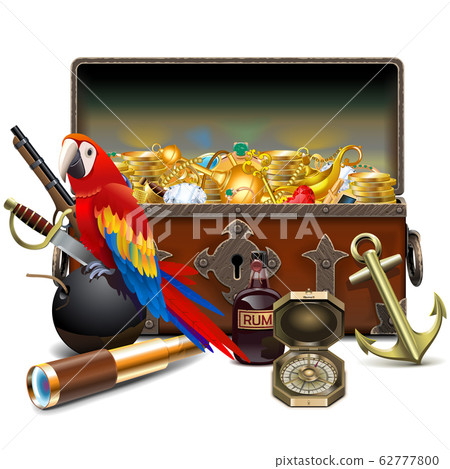 Vector Old Pirate Chest with Parrot 62777800