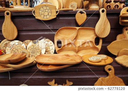 Handmade wooden goods. Handicraft kitchenware. Handmade wooden goods. Handicraft kitchenware. 62778120