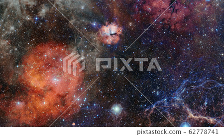 Colored nebula and open cluster of stars in the 62778741
