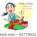 Young women cooking Thai food papaya salad on a white background.  62779022