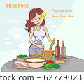 Young women cooking Thai food papaya salad. Pop art retro illustration comic Style Vector 62779023