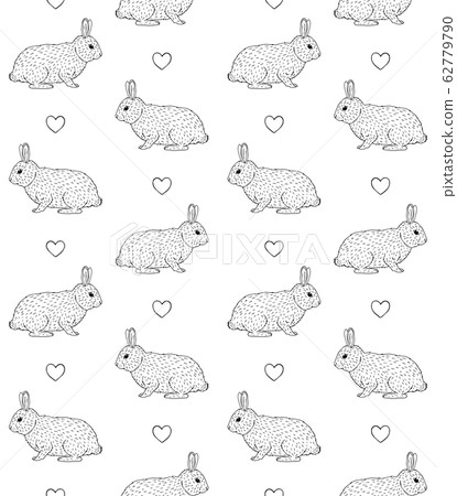 Vector seamless pattern of sketch rabbit and heart-插圖素材 [62779790 ...