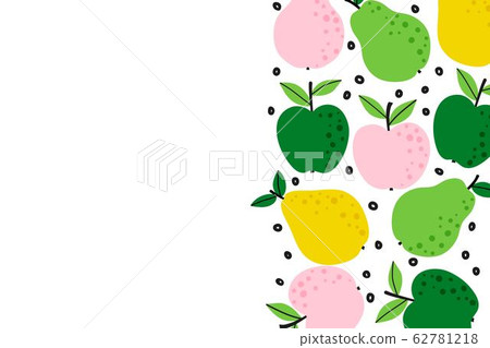 Fruit background with apple and pear drawing. Summer color template to place text for healthy eating 62781218