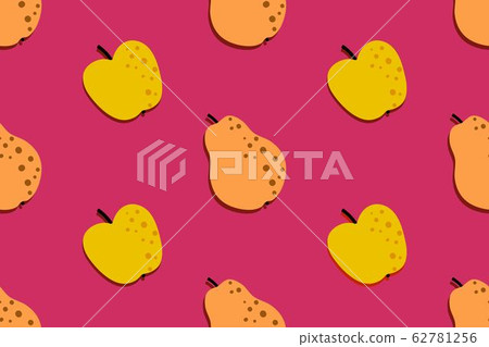 Apple and pear fruit pattern. Seamless autumn background. Bright kitchen, home decor or healthy Apple and pear fruit pattern. Seamless autumn background. Bright kitchen, home decor or healthy 62781256