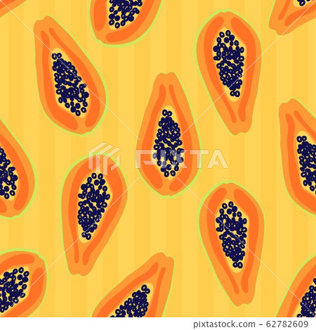 Papaya fruit pattern. Seamless summer tropical background. Bright kitchen, home decor or healthy Papaya fruit pattern. Seamless summer tropical background. Bright kitchen, home decor or healthy 62782609