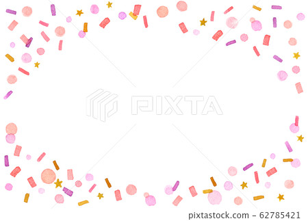 水彩紙屑_粉紅色_明信片水平框架 62785421
